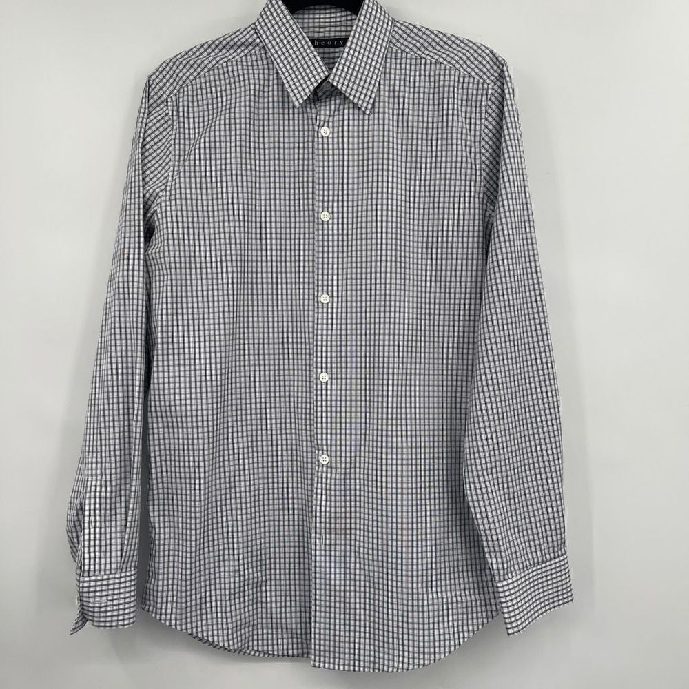 Theory Men's Long Sleeve Checkered Button-Up Black White Shirt Size15R